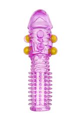 Гелевая фиолетовая насадка с шариками и шипами - 14 см. - 