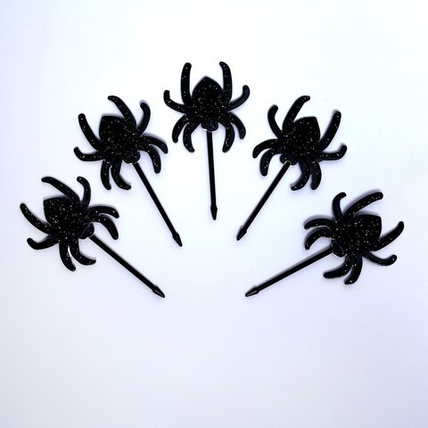 Шпажки для канапе, Паук с блестками, пластик, Черный, 12 шт.