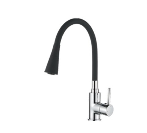 Смеситель для кухни с гибким изливом черный + хром