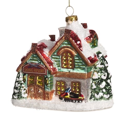 Украшение на елку 12см Goodwill Дом отдыха с лыжниками