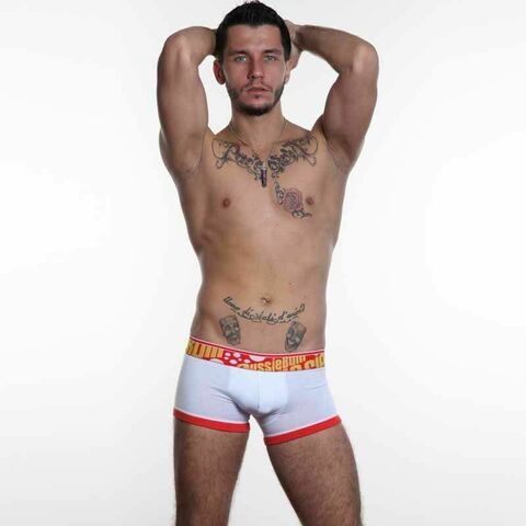 Мужские трусы боксеры белые Aussiebum Flaunt Hip Red & White AB00114