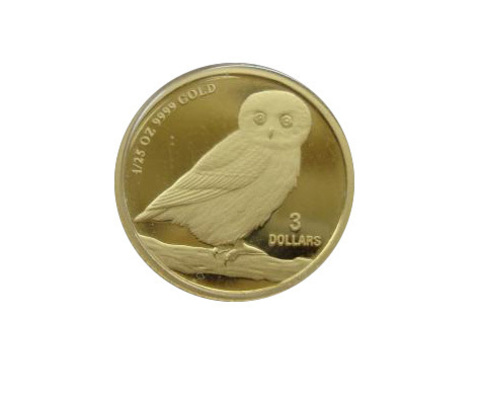 Тувалу 3 доллара 2005 Мудрая сова птица ЗОЛОТО 1/25 унции