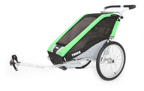 Картинка коляска Thule Chariot Cheetah1 в комплекте с велосцепкая зеленая  - 3