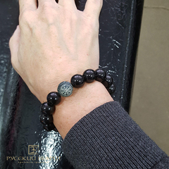 Браслет "Колесо судьбы". Чёрный нефрит. 12мм.