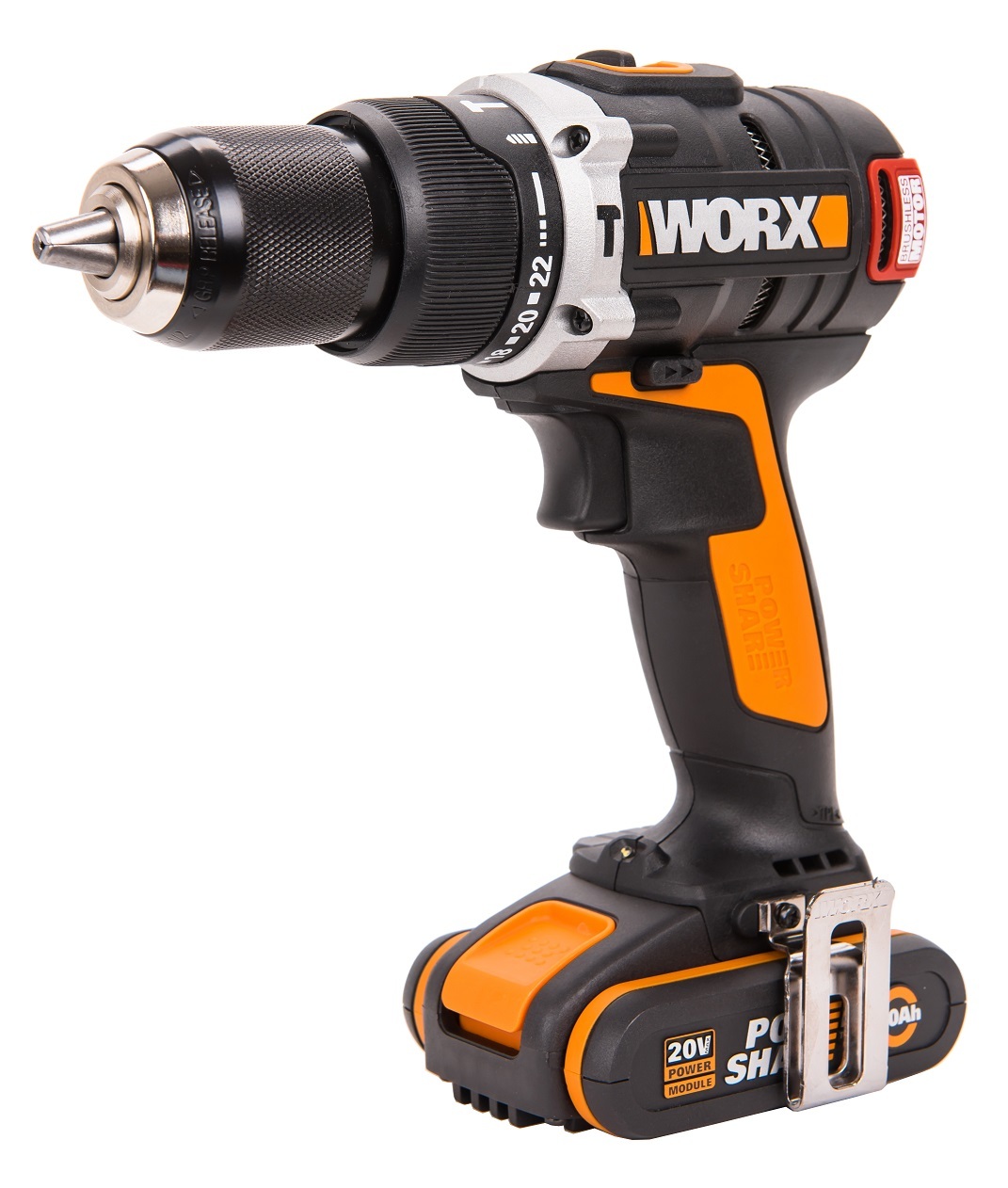 Дрель-шуруповерт ударная аккумуляторная WORX WX373, 20В, бесщеточная, 2,0 Ач x2 ,кейс