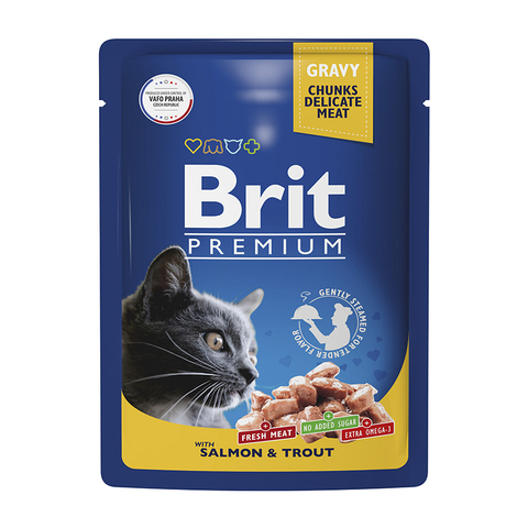 Влажный корм Brit Premium лосось и форель в соусе для кошек 85 г (пауч Брит)