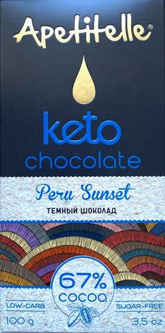 Низкоуглеводный кето шоколад без сахара темный Apetitelle Peru Sunset, 100 гр
