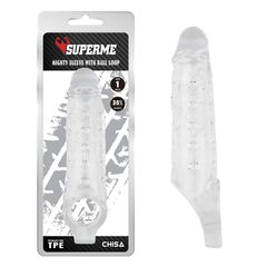 Прозрачная насадка на пенис с подхватом Mighty Sleeve With Ball Loop - 22 см. - 