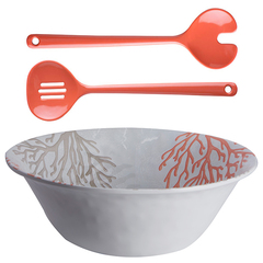 Melamine salad bowl with servers harmony – coral, set 3 pcs Marine Business