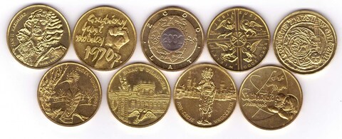 Набор из 9 монет номиналом 2 злотых. Годовой набор. 2000 год, Польша. UNC