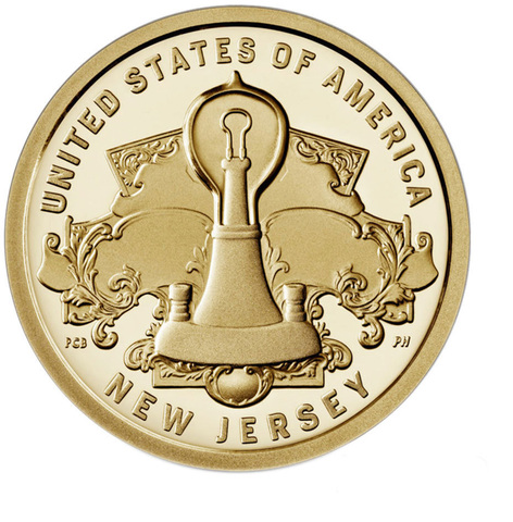 1 доллар. Американские инновации -  Лампа накаливания Томаса Эдисона (Нью-Джерси). США. 2019 год. Двор D