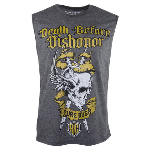 Rush Couture | Майка мужская DEATH BEFORE DISHONOR GOLD SLEEVELESS Grey RC316 перед