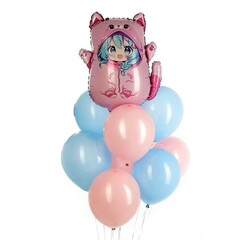 Воздушные шары, букет «Аниме-кошечка», набор 9 шт. гелий