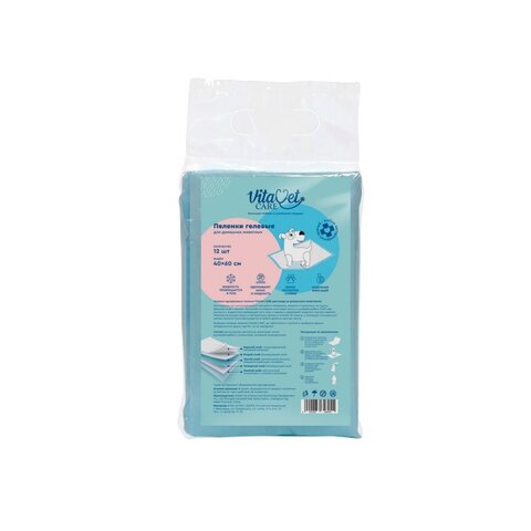 VitaVet Care пеленки гелевые с фикс. полосками 60*40 12 шт VitaVet Care пеленки гелевые с фикс. полосками 60*40 12 шт