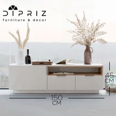 Парящая тумба под телевизор 150 см Меламин, 3 двери с нишей, белый/артизан