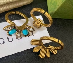 Сет из трех колец РОМАШКА style by GUCCI с цветными вставками (цвет бронза)