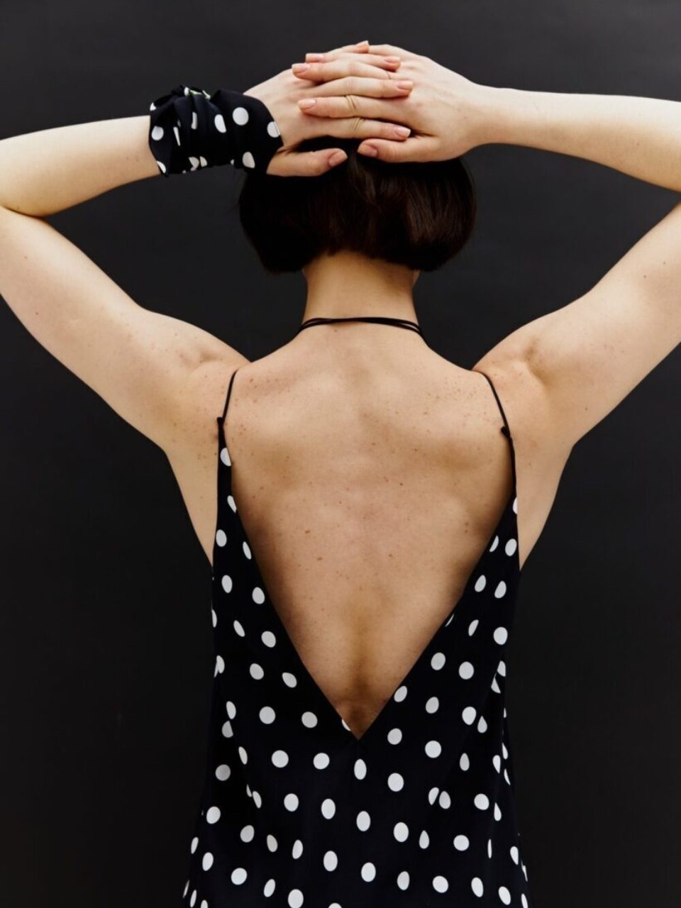 Платье комбинация, черно-белый горох