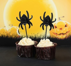 Шпажки для канапе, Паук с блестками, пластик, Черный, 12 шт.