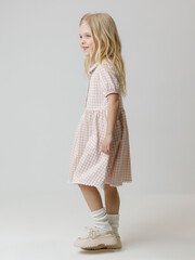 Платье  для девочки  КР 5932/розовый лед,маленькая клетка к601