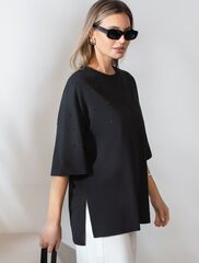 Футболка оверсайз с принтом стразами из премиального хлопка  D49.125 (130215)