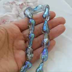 Бусины стеклянные, серо-голубой с переливами, фриформ 22*13 мм, 1 бусина, МК049