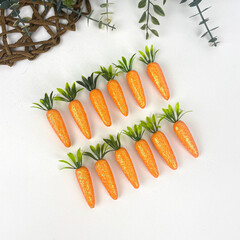 Морковка с блестками оранжевая, пасхальный декор, 5 см, набор 10-12 штук.
