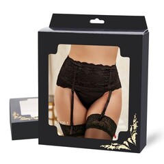 Пояс на высокой посадке с ремешками для чулок Floral Lace черные (размер XS-S)