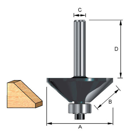 Фреза кромочная конусная с опорным подшипником 44,45х38х15,9/12 мм; 45° D-11508