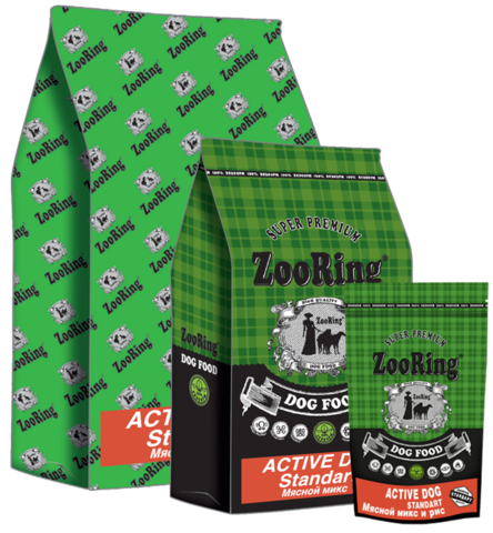 Корм для собак ZooRing Active Dog Standart Мясной микс и рис 20кг