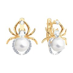 792272 - Серьги ПАУЧКИ из золота 585 пробы с жемчугом