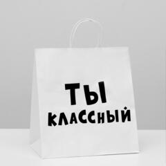 Пакет подарочный L вертикальный, Крафт «Ты классный», 31*34*19 см (Д*В*Ш)