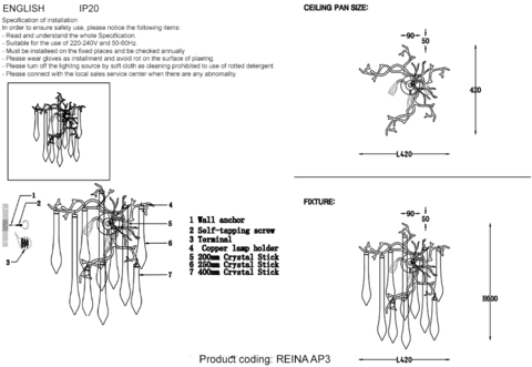 Настенный светильник Crystal Lux REINA AP3 SILVER PATINA