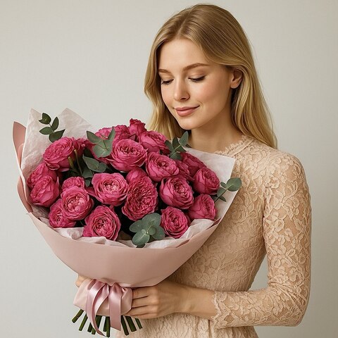 Букет из кустовой пионовидной розы премиум