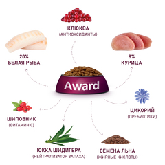 AWARD сухой корм для взрослых стерил. кошек (белая рыба, семена льна, клюква, цикорий) 400 гр