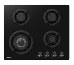 Варочная панель AKPO PGA 604 RGC-T BL, встраиваемая, газовая, 4 конфорки, газ контроль, черная