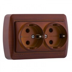 DEMET 711 0500 127 Розетка двойная с/з закр. корпус махагон