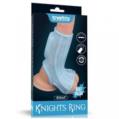 Насадка на пенис с вибрацией с рукавом для мошонки Ridge Knights Ring голубая (13,3*2,8)