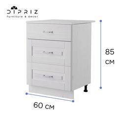 Кухонный модуль напольный 60 см Венесуэла 3 ящика, массив сосны, со столешницей, белый воск