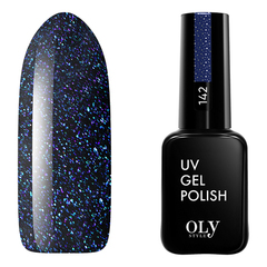 OLYSTYLE Гель-лак для ногтей тон 142 DARK SHINE мерцающий синий