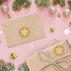 Наклейки крафт в рулоне «Снежинки», 2,5 см, 500 шт.