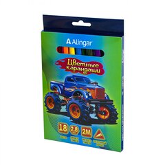 
          Карандаши цветные Alingar 18 цв., "Машины" деревянные, трехгранные, заточенные, грифель 2.8 мм, картон. уп., европодвес