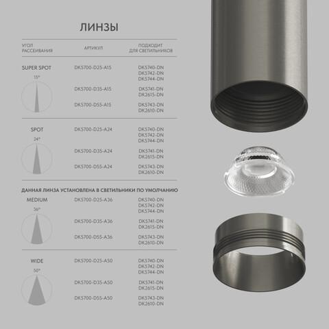 Линза ⌀25 мм (для светильников DK5740, DK5742, DK5744) Denkirs Shine Optics DK5700-D25-A36