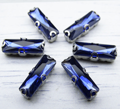 ДЦ007НН515 Хрустальные стразы прямоугольной формы в цапах, цвет: полуночный синий, 5х15 мм, 5 шт.