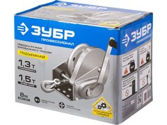 ЗУБР 1.3 т, 8 м, ручная барабанная подъемная тросовая лебедка, Профессионал (43117-1.3)