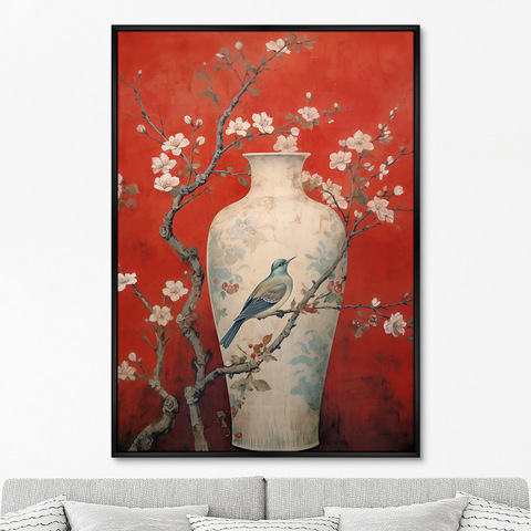 ArtNoMore - Репродукция картины на холсте China porcelain vase, red palette, No 1, 2024г.