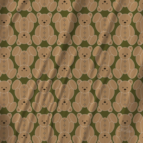 Платок каре 90*90см, ТЭДДИ на зелёном