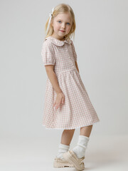 Платье  для девочки  КР 5932/розовый лед,маленькая клетка к601