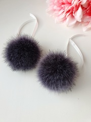 Eco-fur pompoms, 6 cm, color Silver fox, 2 pieces