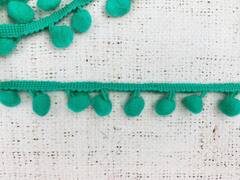 Тесьма/бахрома с помпонами, ш. 2,5 см, тёмная мята