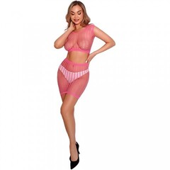 Комплект эротический: топ и юбка из ажурной сетки Amor El, розовый, S/L